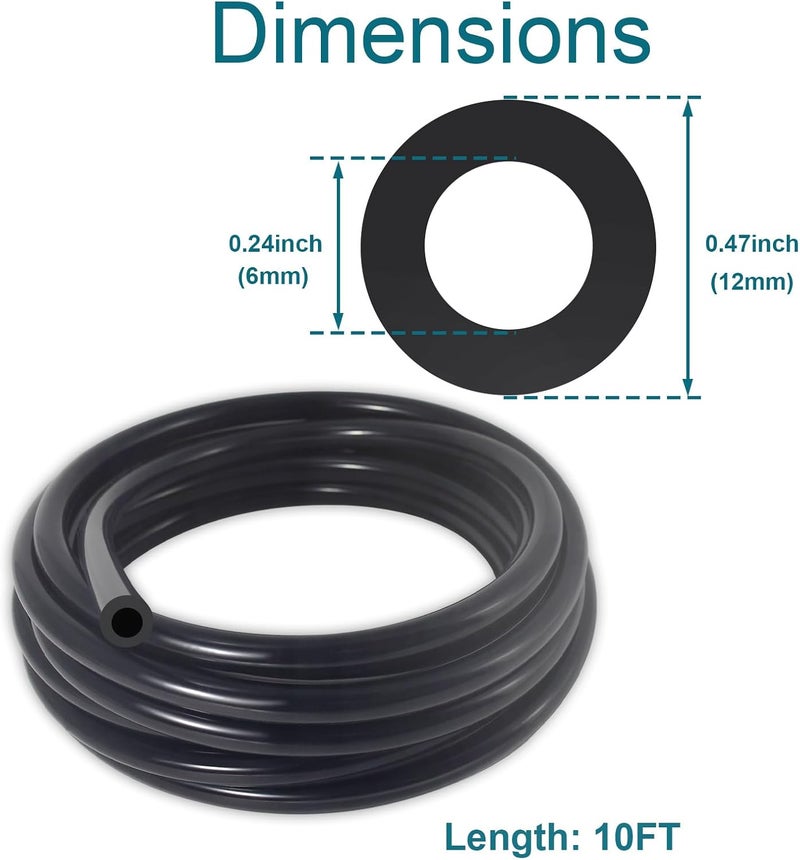 Gephynm Vacuum Hose Automotive, 10 FT 1/4 Inch ID Silicone Vacuum Line with 10PCS Clamps, 130PSI Max Pressure - Image 2